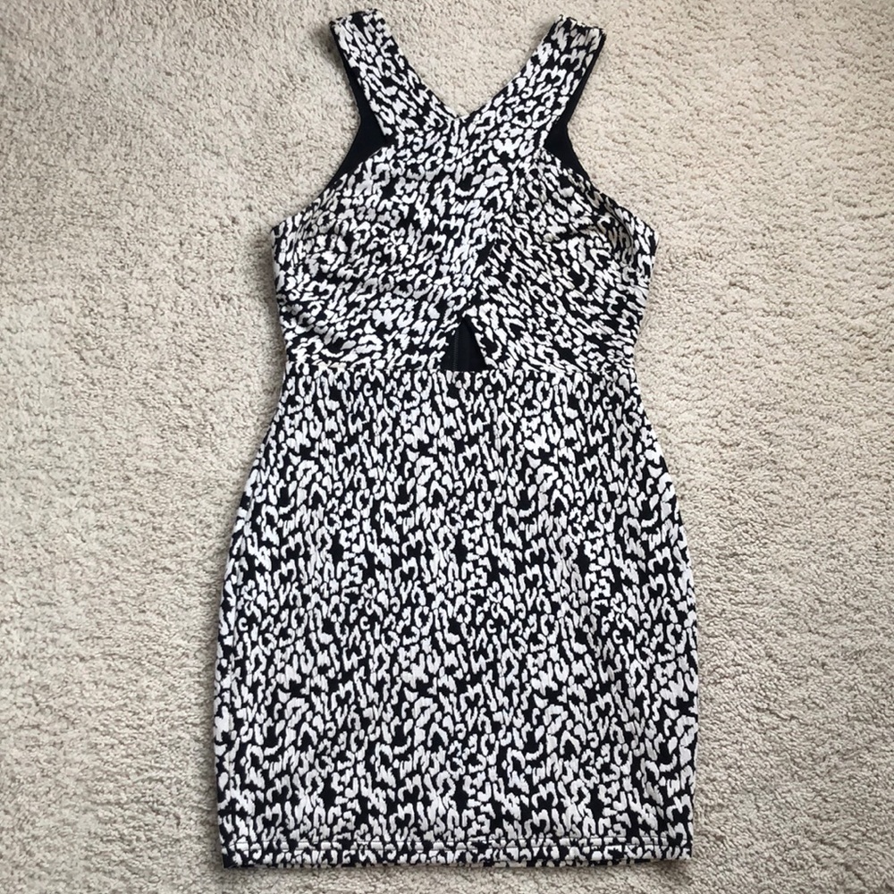 White and black cross strap dress